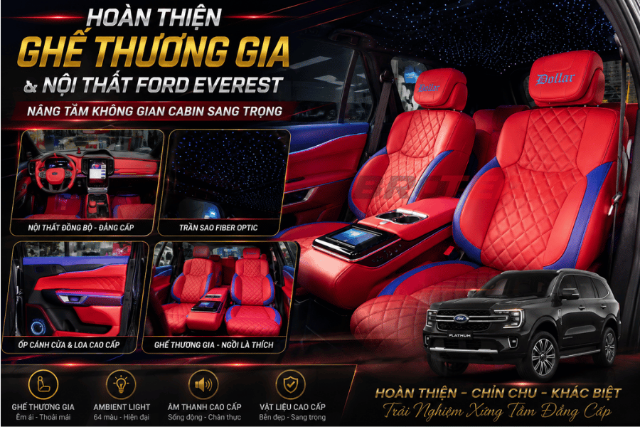 Hoàn thiện ghế thương gia và nội thất Ford Everest sang trọng