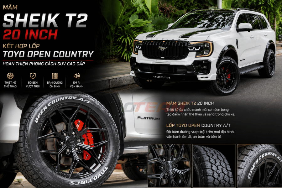 Ford Everest độ mâm Sheik T2 20 inch kết hợp lốp Toyo Open Country
