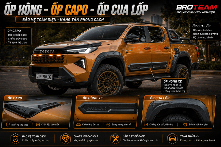 Toyota hilux gắn Ốp Capo, Ốp Cua Bánh Và Ốp Hông Cửa