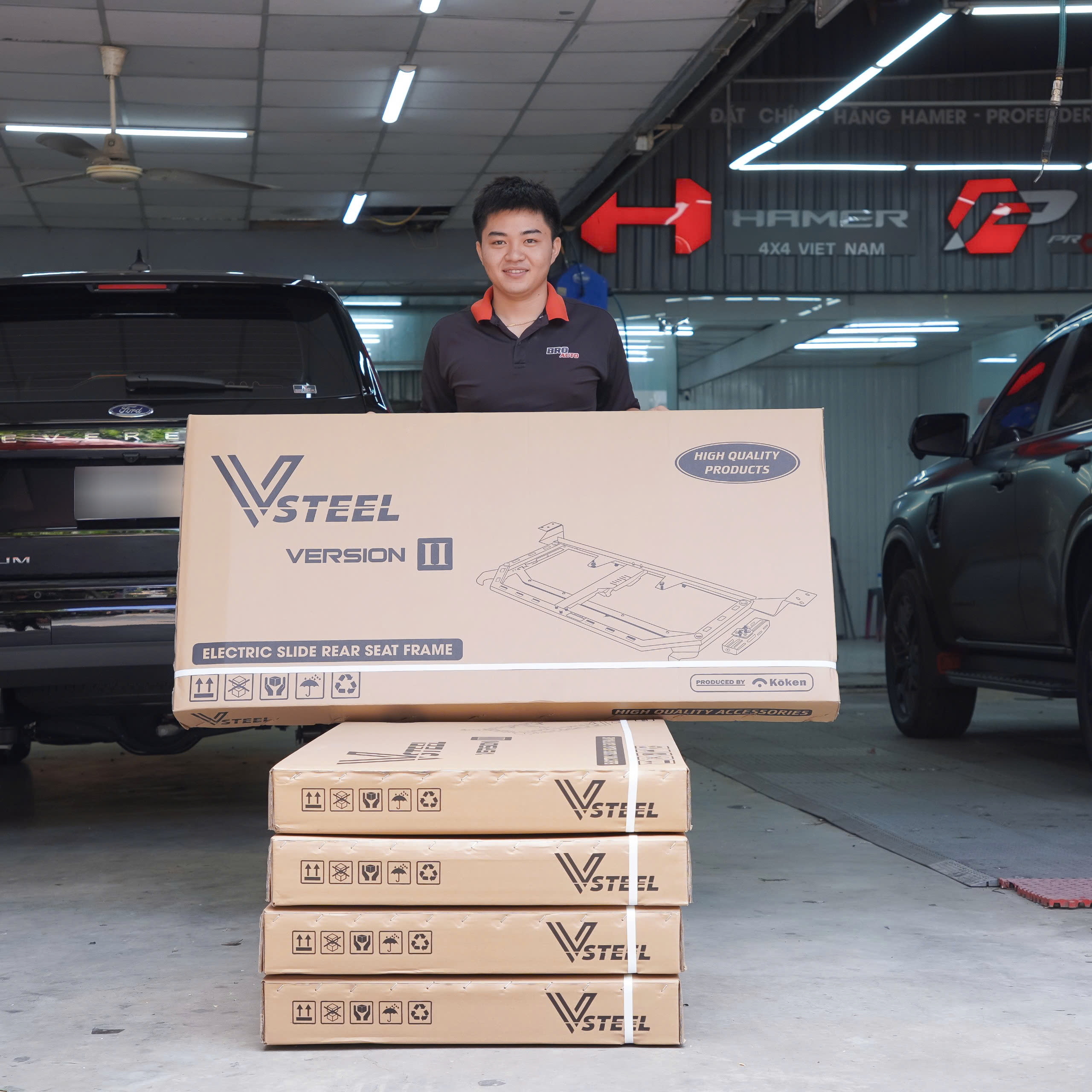 Ghế trượt điện băng sau xe bán tải Vsteel V2