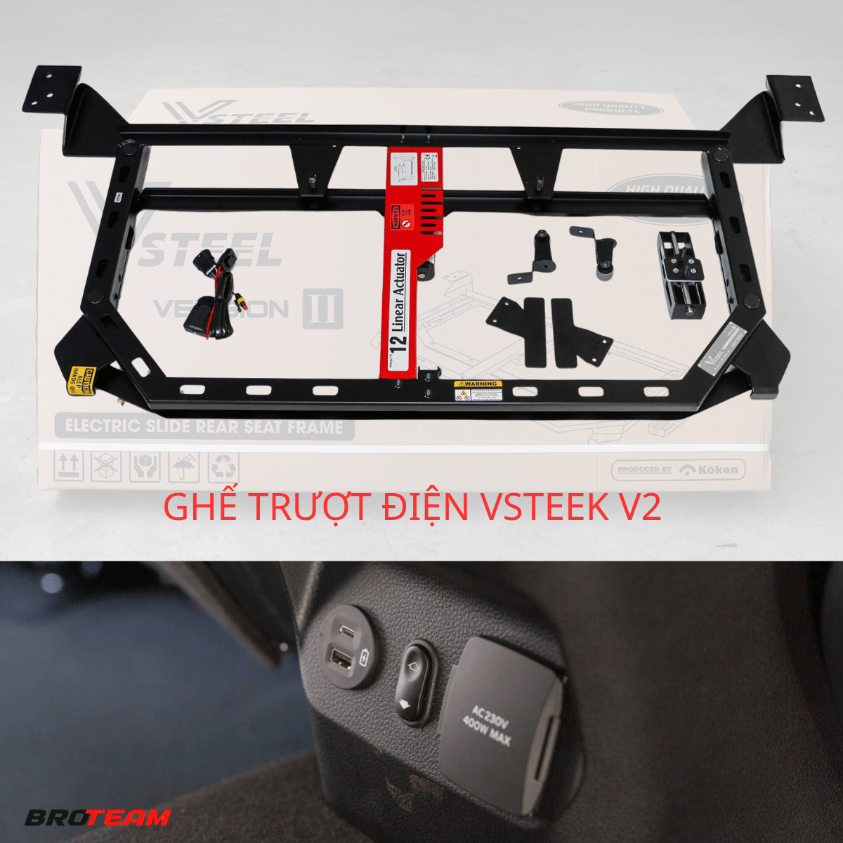 Ghế trượt điện băng sau xe bán tải Vsteel V2