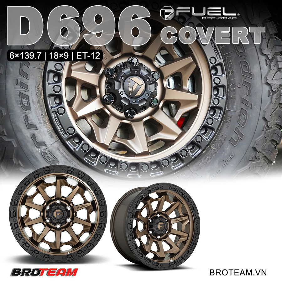 Mâm Fuel Covert D696 Matte Bronze Black Ring