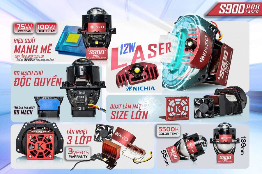 Nâng cấp ánh sáng Toyota Hilux với Bi Led Kenzo S900 Pro Laser