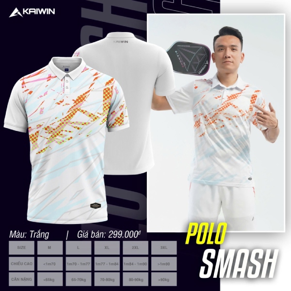 Áo Pickleball Kaiwin Smash NAM Trắng