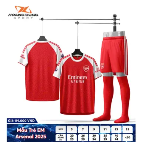 QA Trẻ em HD Arsenal thun lạnh 25/26 ĐỎ