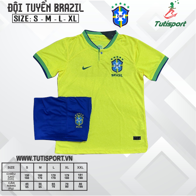 Áo Bóng Đá Đội Tuyển Brasil Vàng 2022
