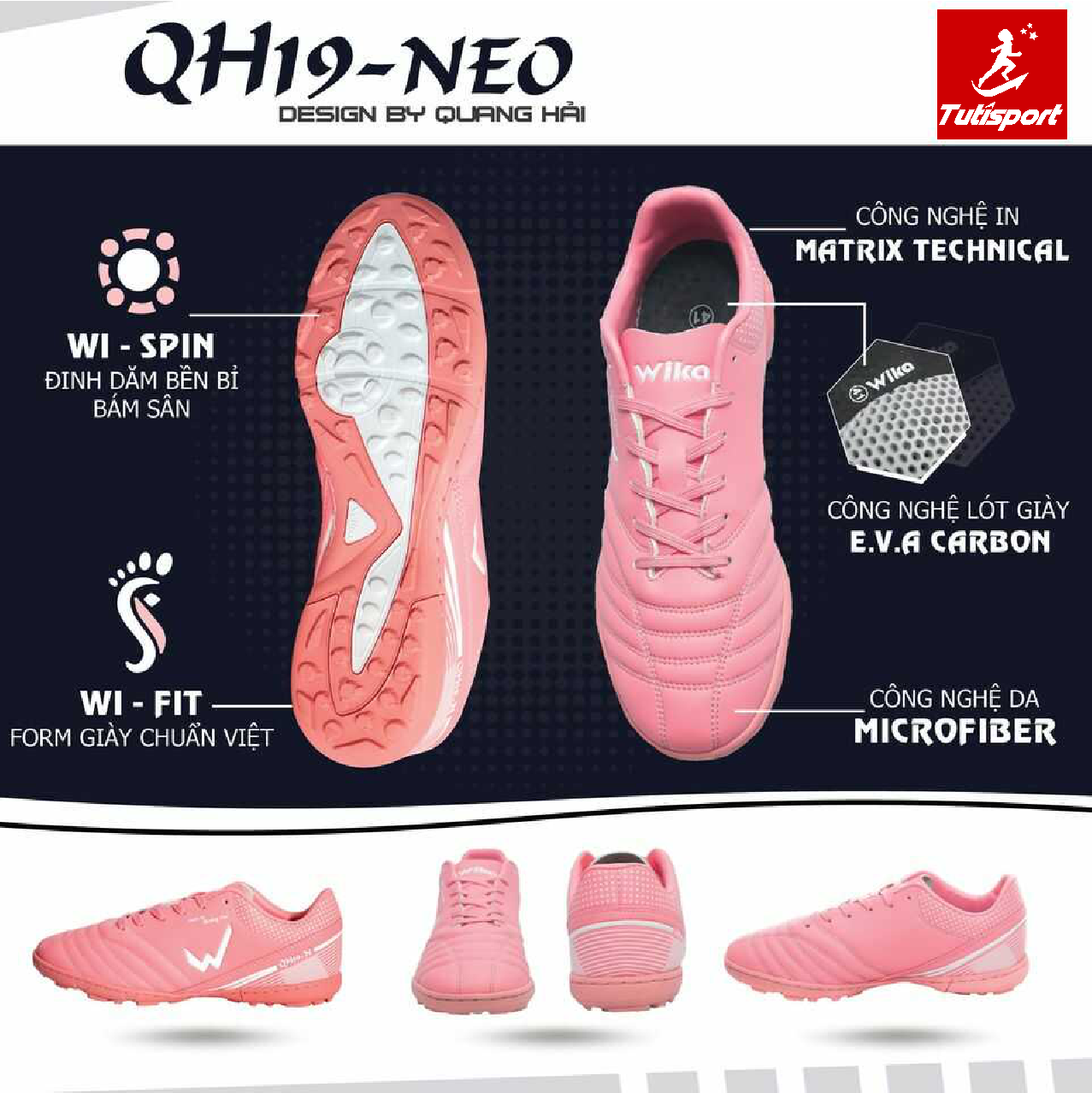 Giày đá bóng Wika QH19 NEO Quang Hải Hồng