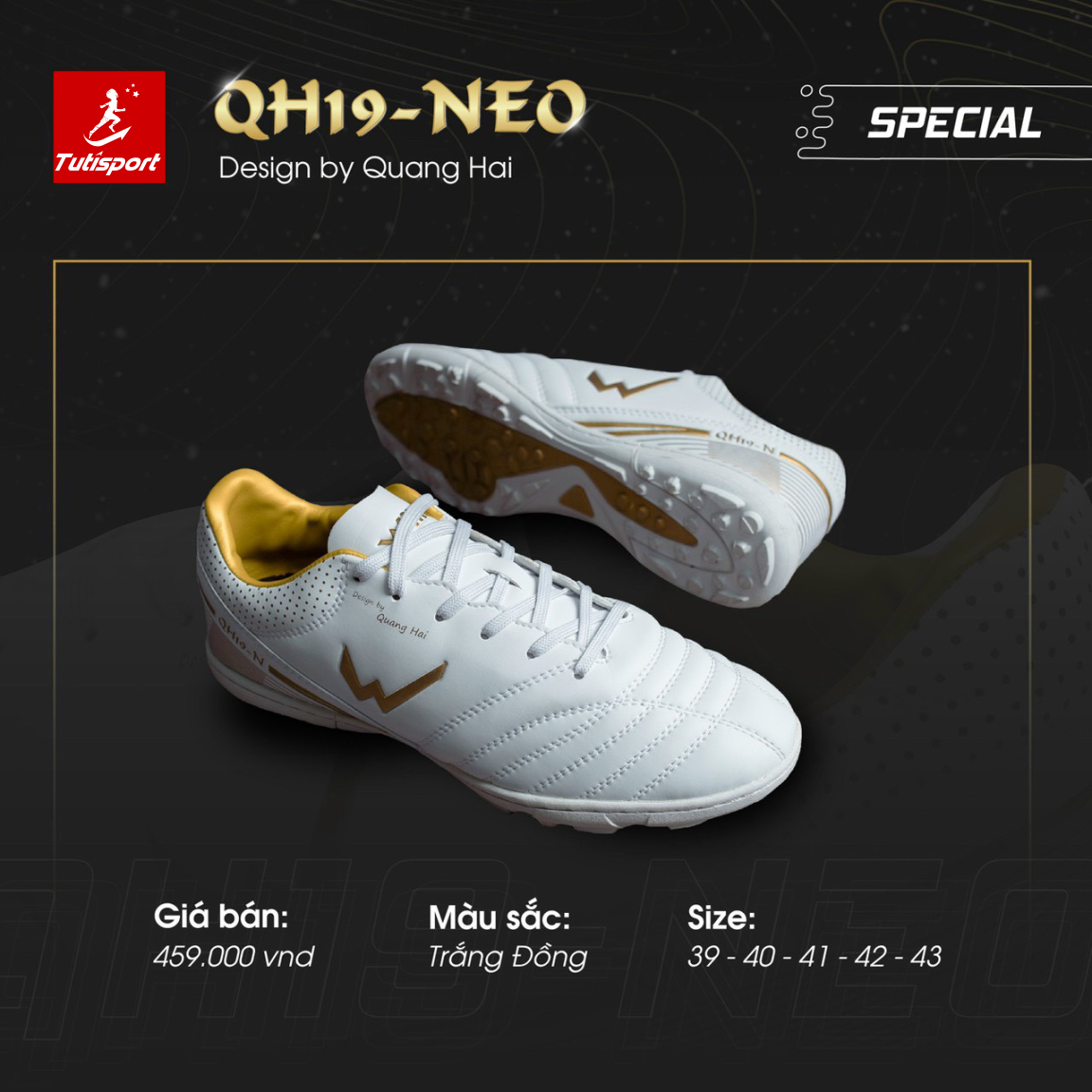 Giày đá bóng Wika QH19NEO Quang Hải Trắng