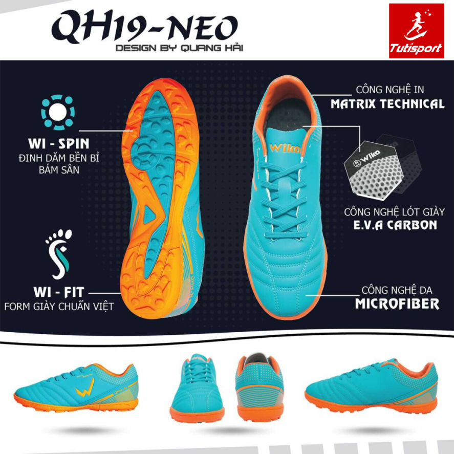 Giày đá bóng Wika QH19 NEO Quang Hải Xanh Ngọc