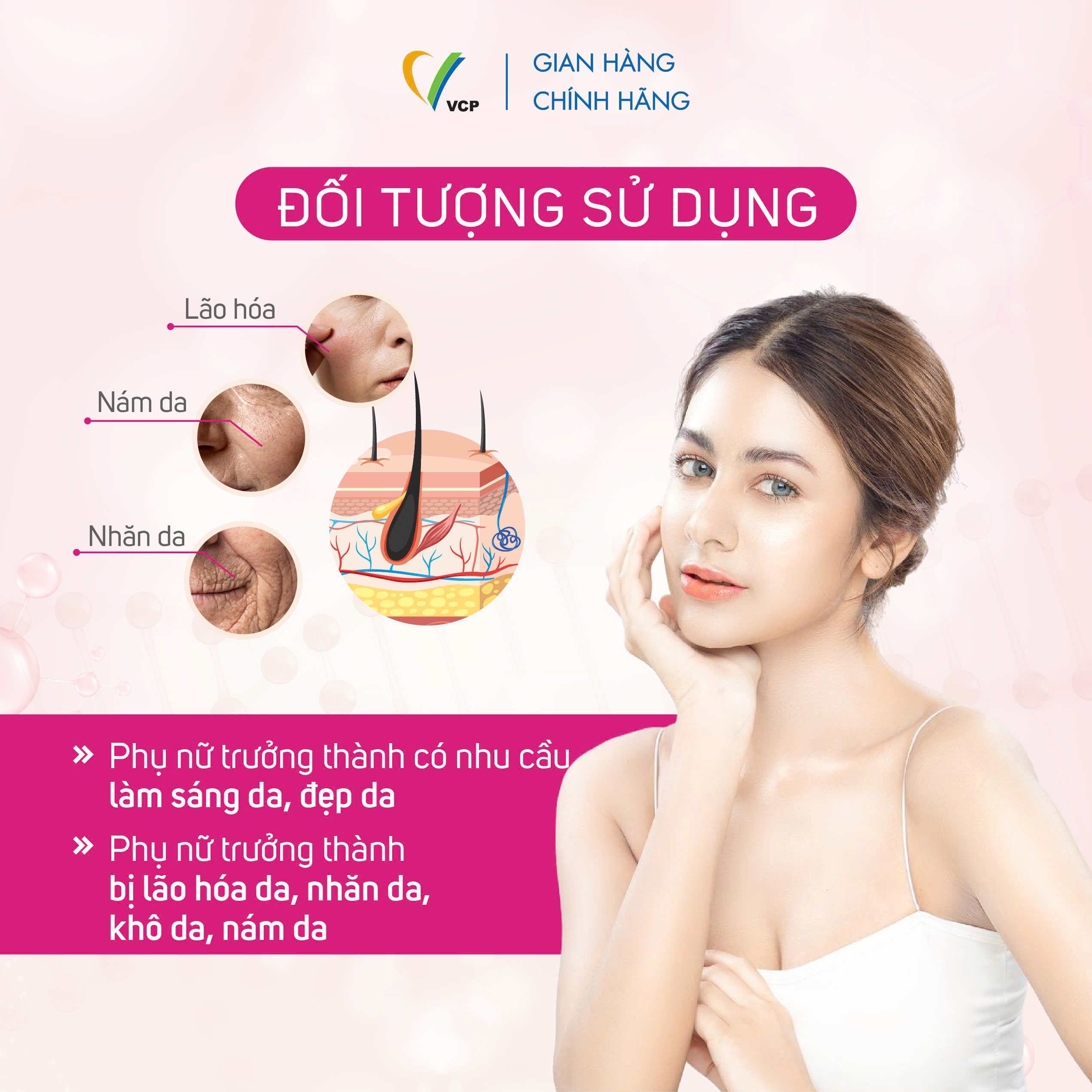 [MUA 5 TẶNG 1] TPBVSK Viên uống đẹp da Glutathione VCP - Hỗ trợ làm sáng da, giảm các triệu chứng nhăn da, khô da, nám da - Hộp 20 viên