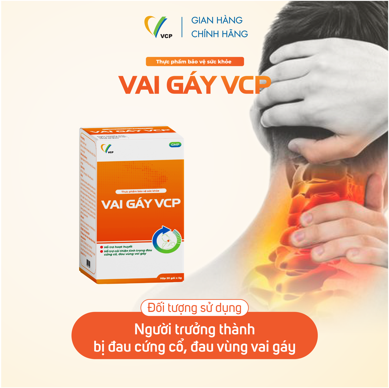 [MUA 4 TẶNG 1] TPBVSK Vai Gáy VCP - Hỗ trợ cải thiện tình trạng đau cứng cổ, đau vùng vai gáy - Hộp 20 gói