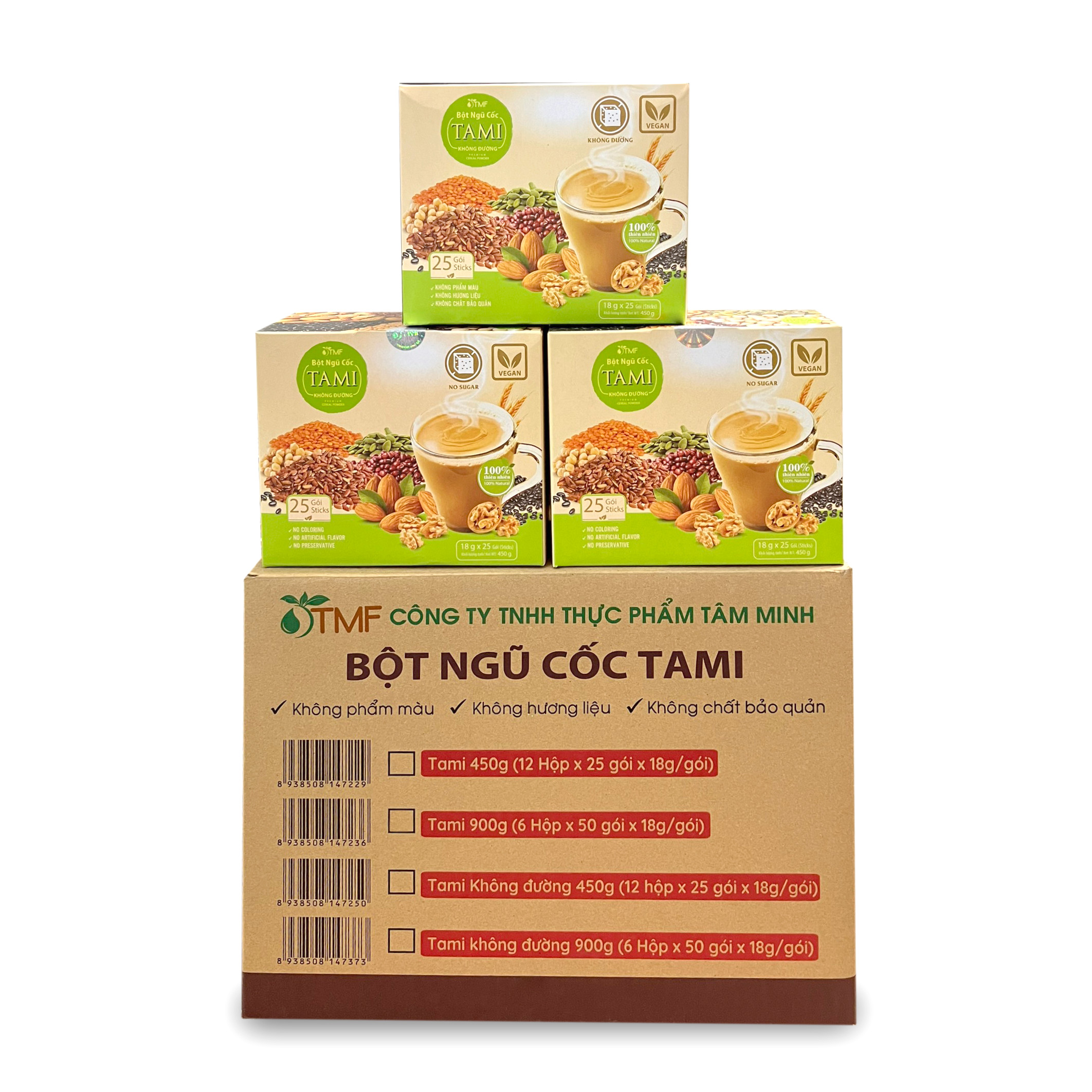 THÙNG 12 HỘP NGŨ CỐC TAMI KHÔNG ĐƯỜNG 450G