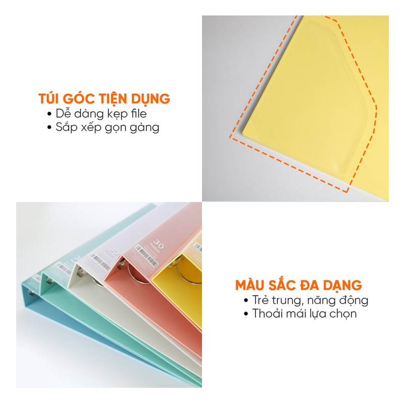 Bìa Còng Switch ON Kèm Phân Trang, Túi Sơ Mi Lỗ