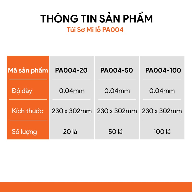 Bìa Lỗ (Túi Sơ Mi Lỗ) Tiết Kiệm PA004