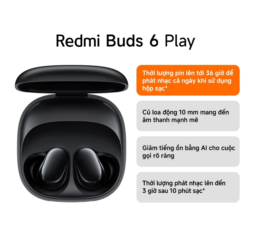 Tai Nghe Bluetooth Redmi Buds 6 Play – Âm Thanh Sống Động, Pin Lâu, Kết Nối Siêu Ổn Định