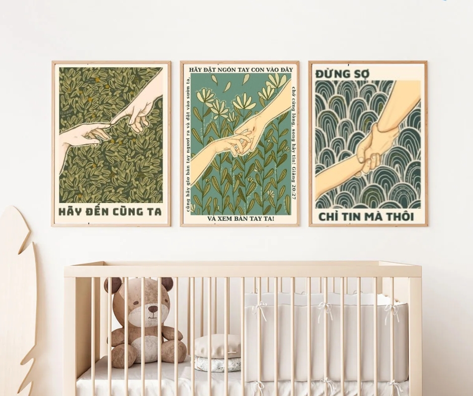Bộ 3 Tranh Cơ đốc Decor phòng khách, phòng nhóm, Tranh thiết kế không kèm khung (Giăng 20:27, Mathio 11:28, Mác 5:36)