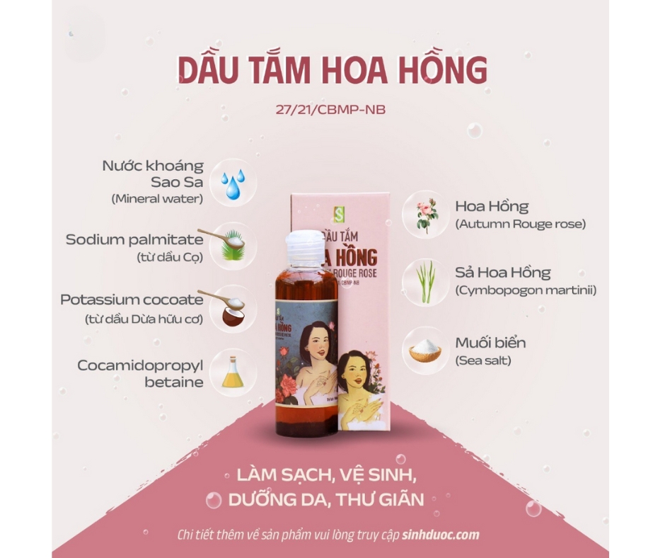 Dầu tắm Hoa Hồng HTX Sinh Dược 100ml - Sữa tắm hoa hồng THƠM MỊN SÁNG DA