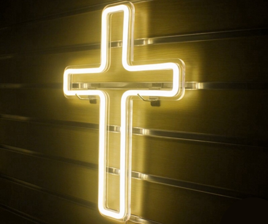 Thập tự giá đèn LED Neon sáng vàng Trang trí nhà, Hội thánh (25x35cm)