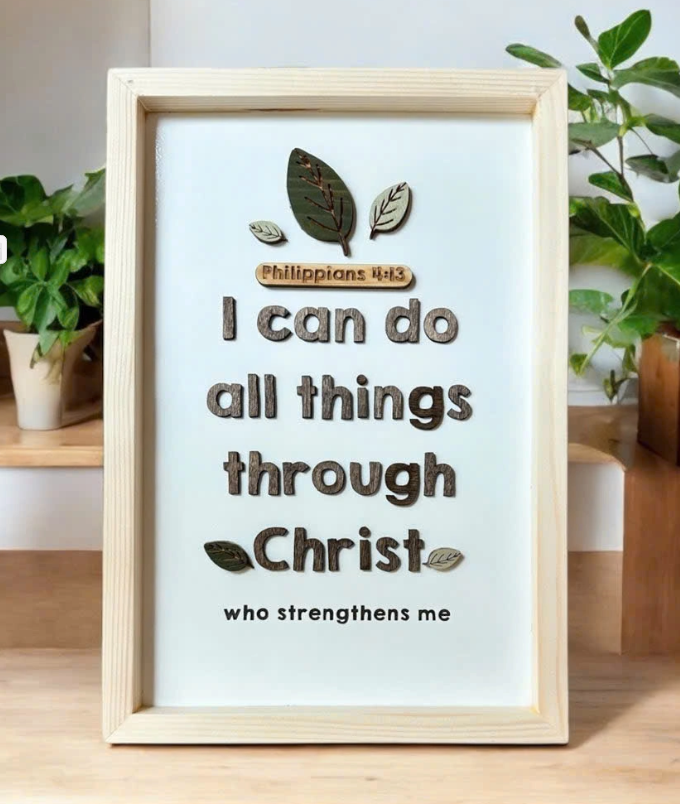 [Faithworks] Tranh gỗ Câu gốc I can do all things 20x30Cm