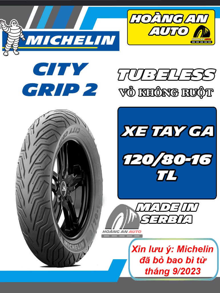 MICHELIN CITY GRIP 2 SIZE 120/80-16 - VỎ KHÔNG RUỘT