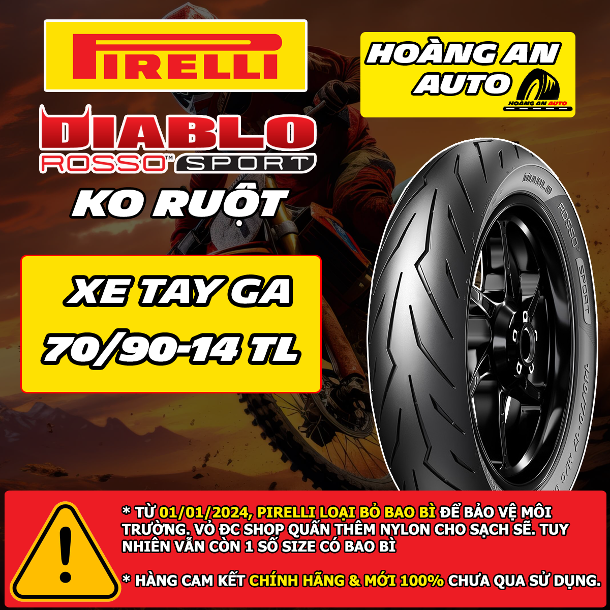 PIRELLI ROSSO SPORT 70/90-14 - VỎ KHÔNG RUỘT