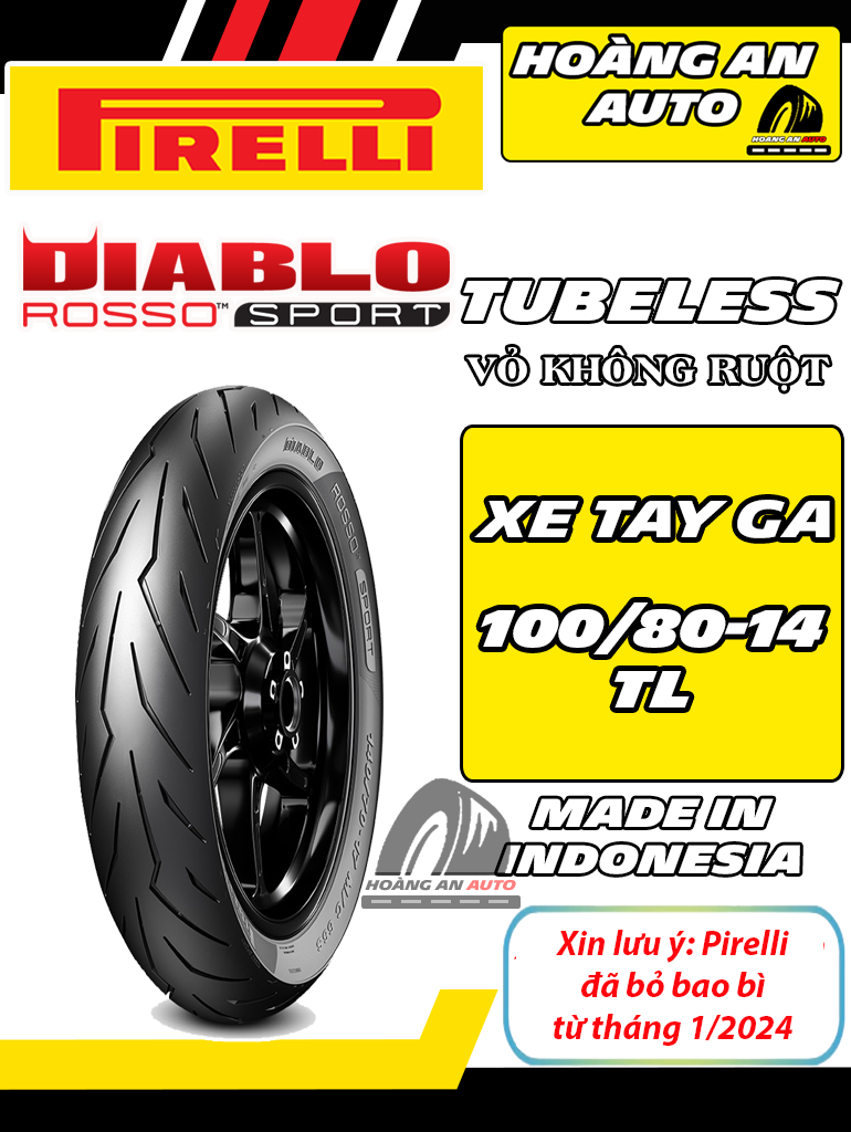 PIRELLI ROSSO SPORT 100/80-14 - VỎ KHÔNG RUỘT