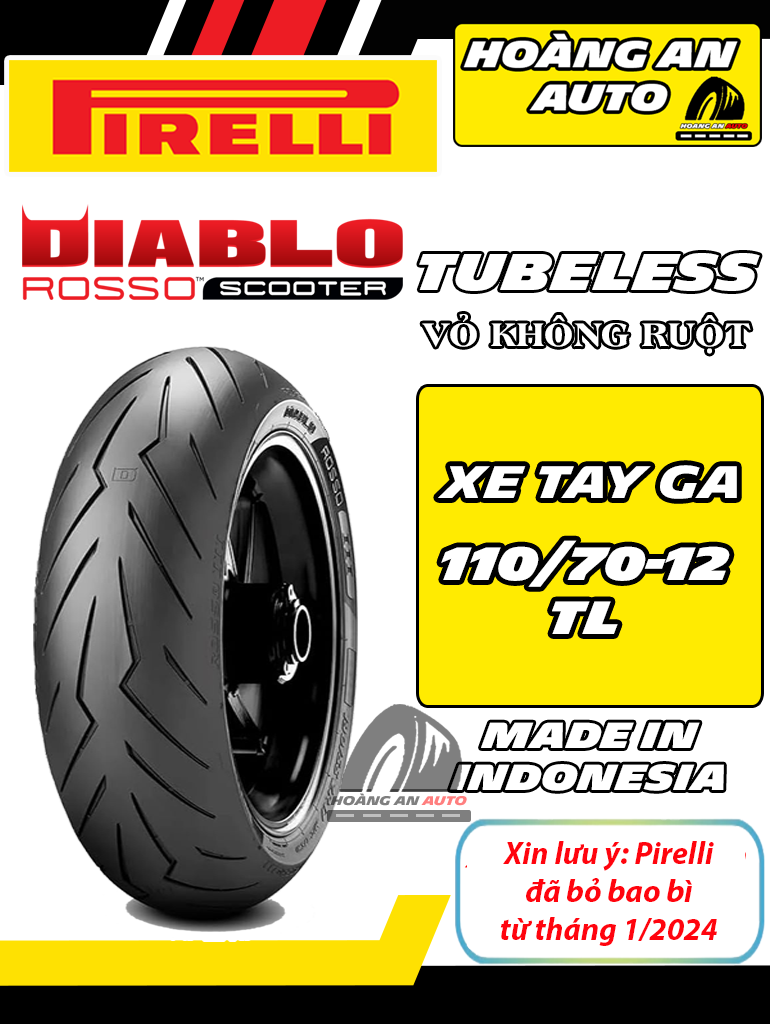 PIRELLI ROSSO SCOOTER 110/70-12 - VỎ KHÔNG RUỘT