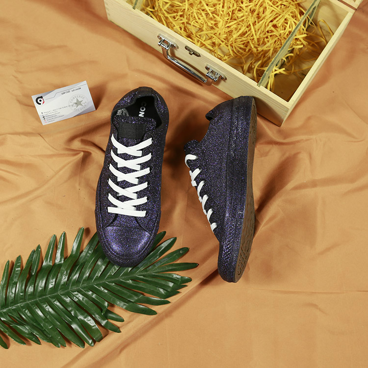Giày Outlet Converse thấp cổ vải đen óng ánh CTVD042 