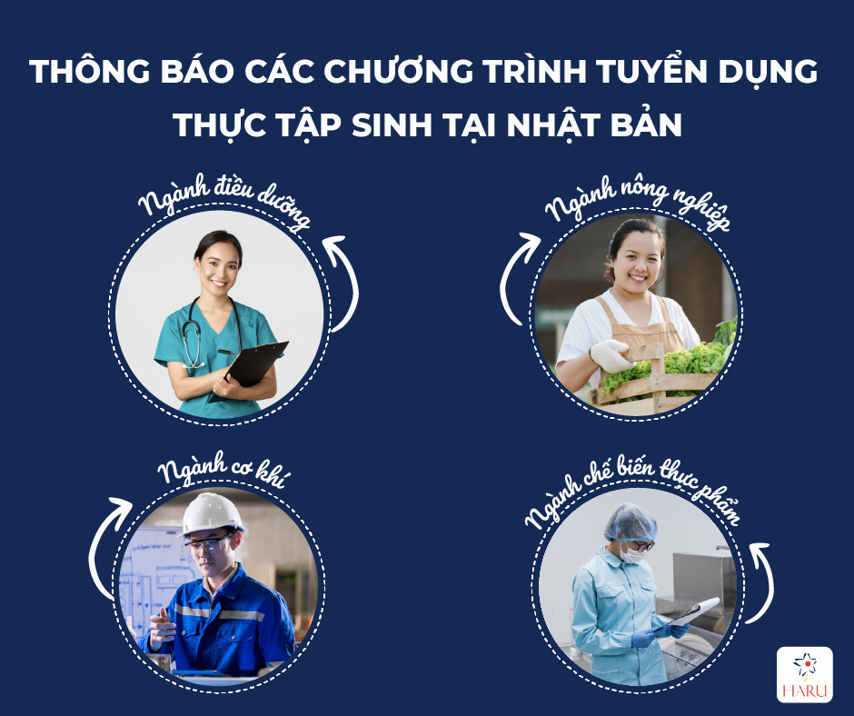 THÔNG BÁO CÁC CHƯƠNG TRÌNH TUYỂN DỤNG THỰC TẬP SINH NHẬT BẢN