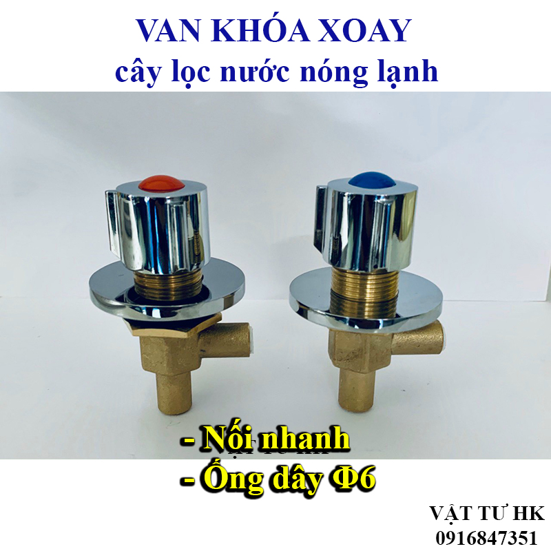 1 Cặp Củ khóa xoay Nóng + Lạnh + 4 cút góc 6-6 dùng cho cây lọc nước nóng lạnh gia đình