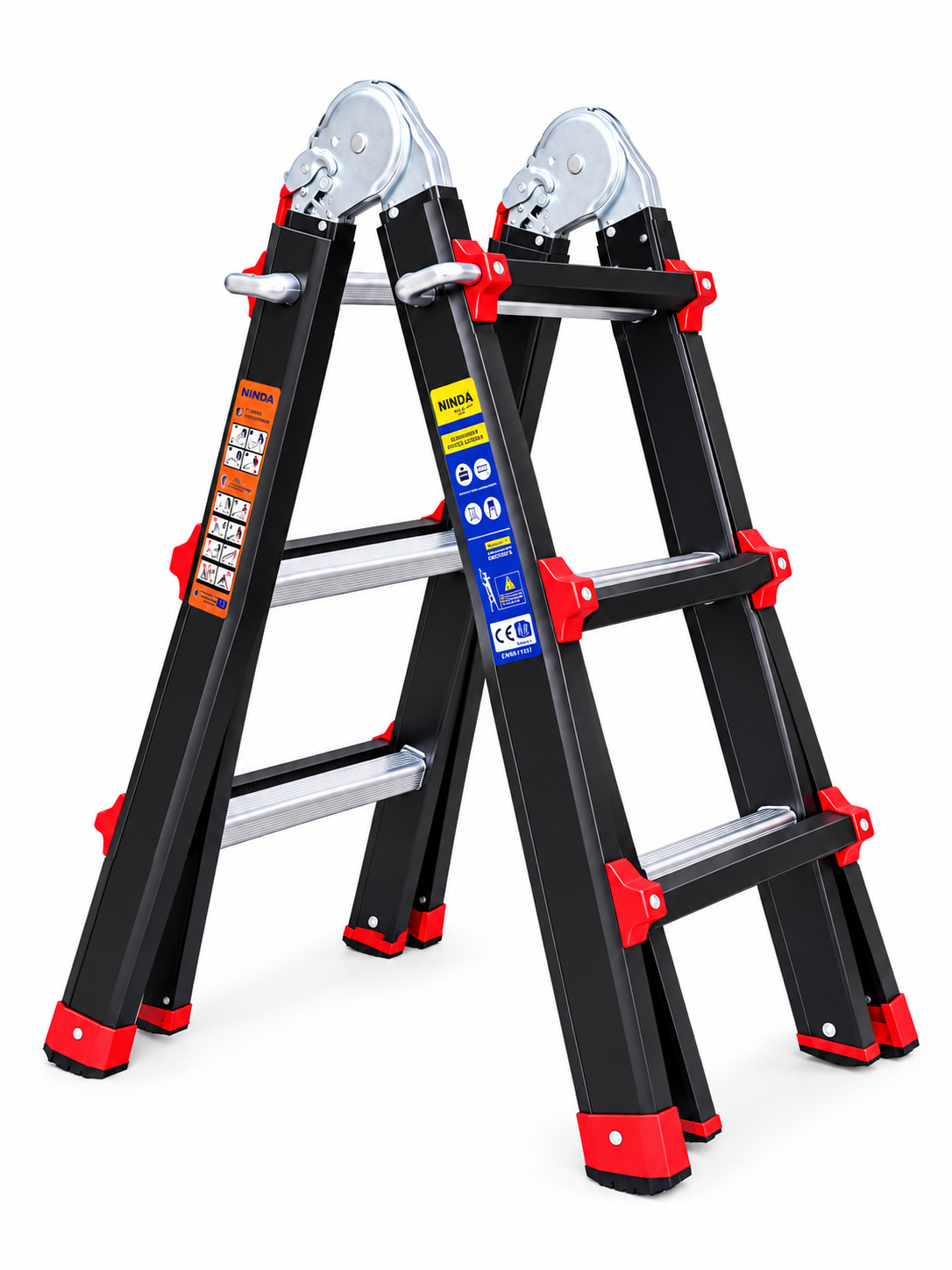 Thang nhôm chữ A rút lồng đen NiNDA NDB-RL03, chữ A cao tối đa 1m6