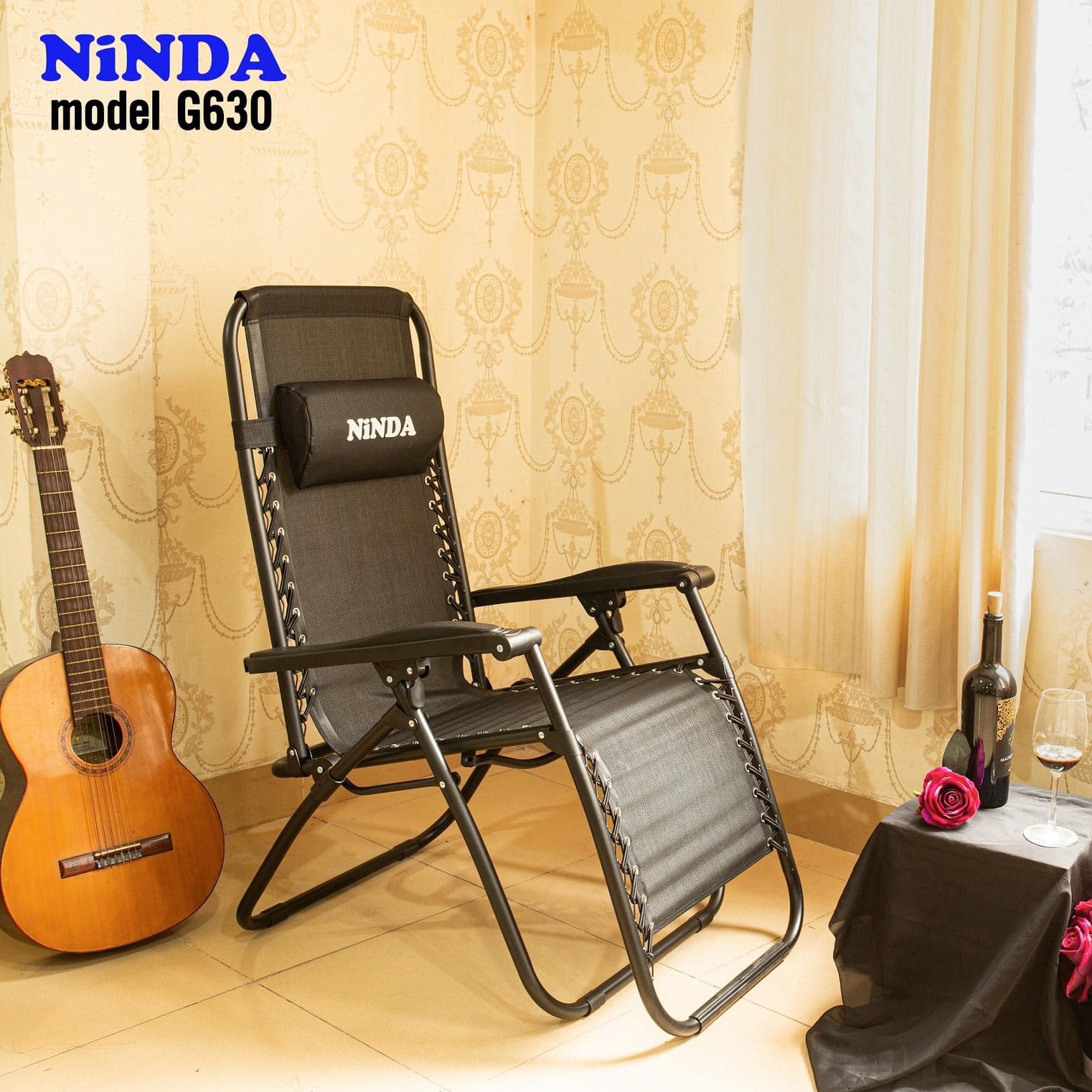 Ghế xếp thư giãn NiNDA G630 gấp gọn cao cấp, khung thép chắc chắn.