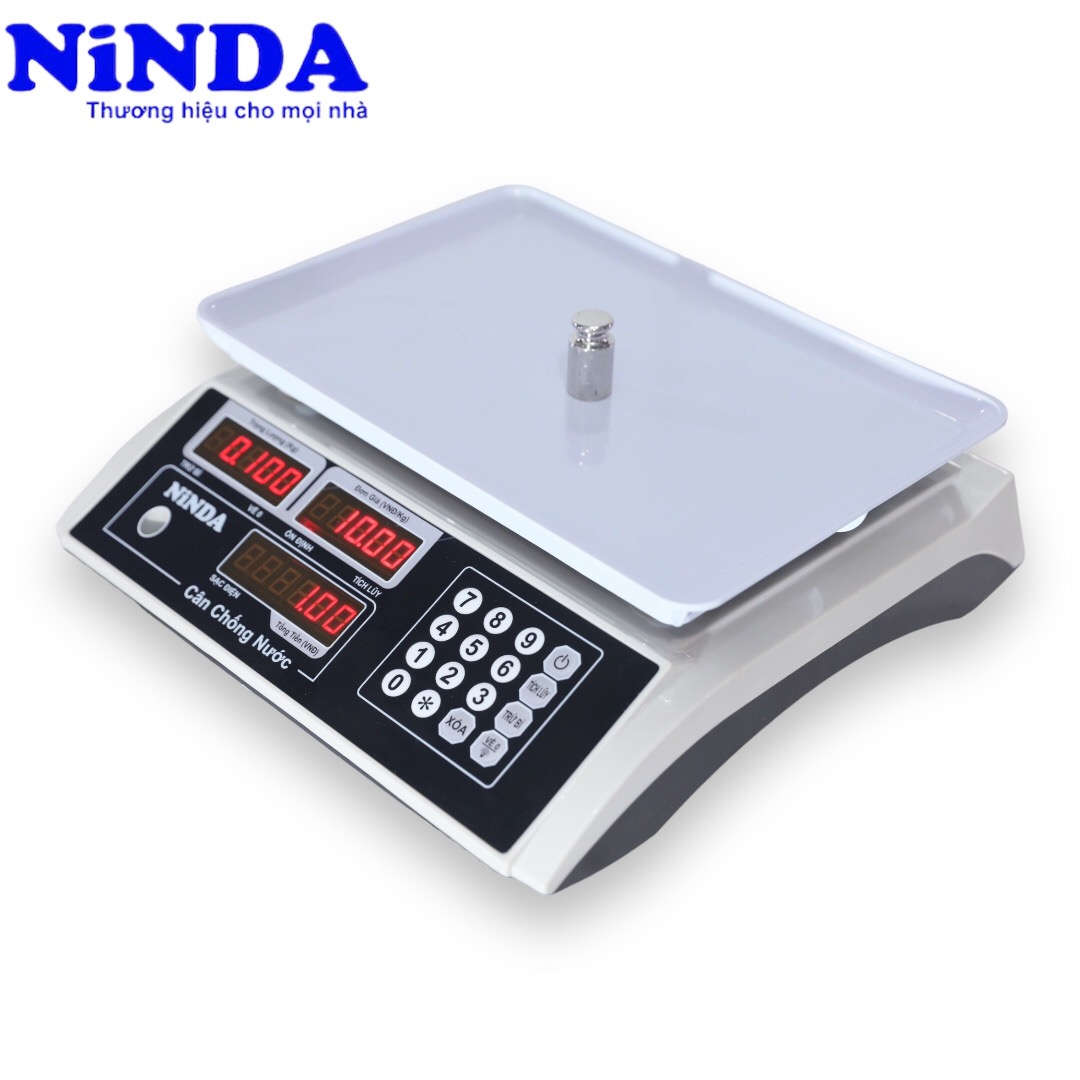 Cân điện tử tính tiền NiNDA SN863 chống nước tải 30kg, cân thủy hải sản, thực phẩm ướt