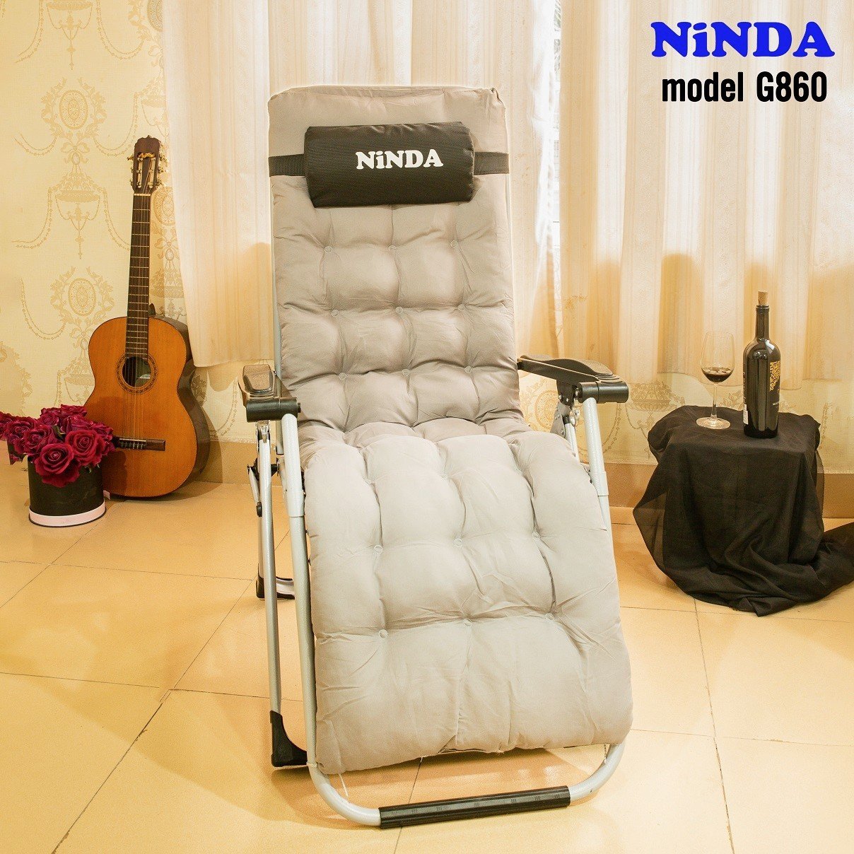 Ghế xếp thư giãn Có Nệm NiNDA G830 Khóa kim loại, tải trọng cao.