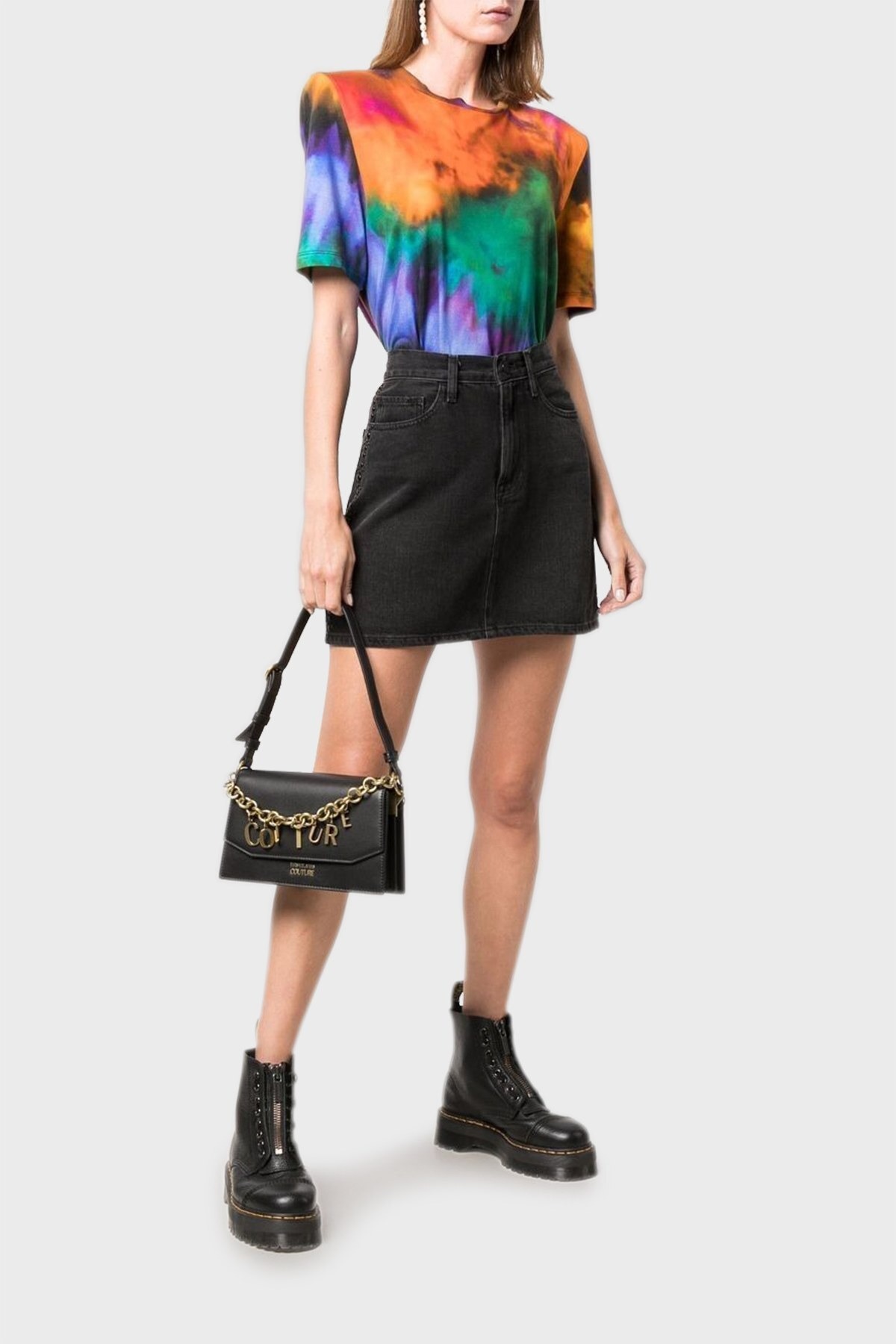 Versace Jeans Couture Gold Chain Black Women's Shoulder Bag 