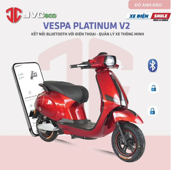 Hình ảnh xe điện JVC Vespa Platinum V2 màu đỏ