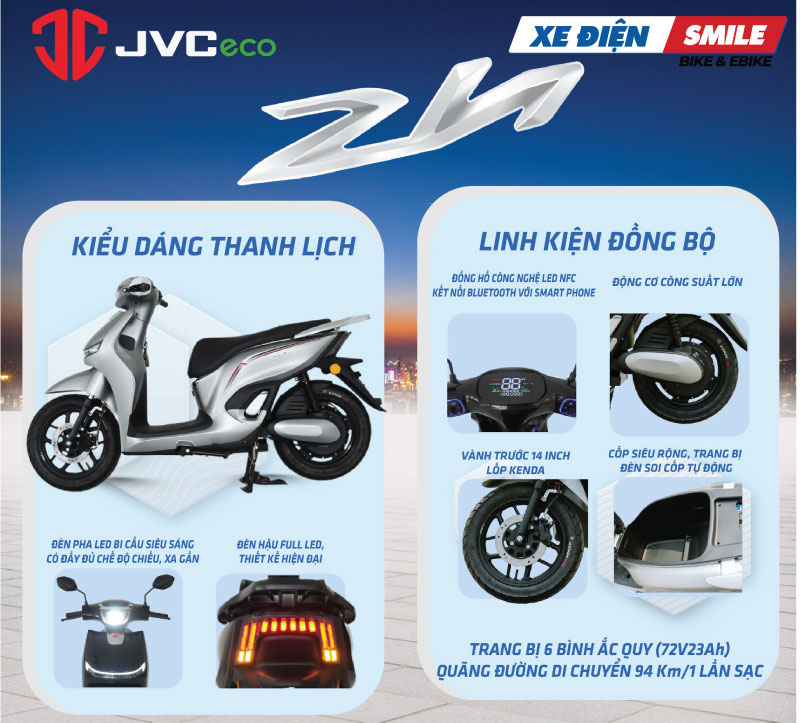 Xe máy điện JVC ZH được trang bị nhiều tiện ích thông minh