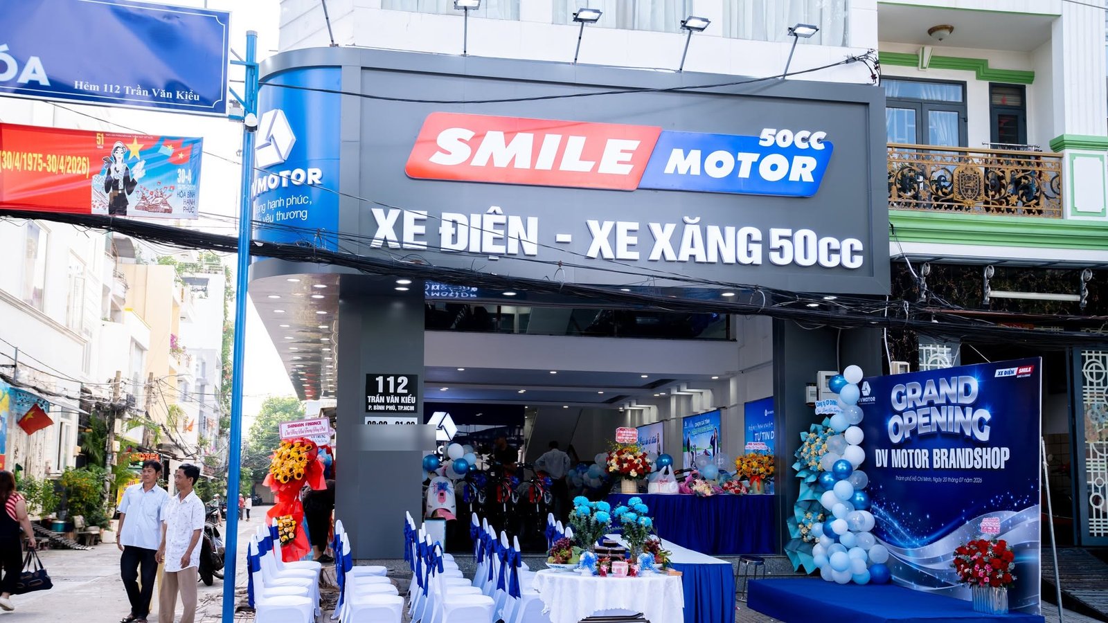Mặt tiền Brandshop DV Motor 112 Trần Văn Kiểu, Phường Bình Phú