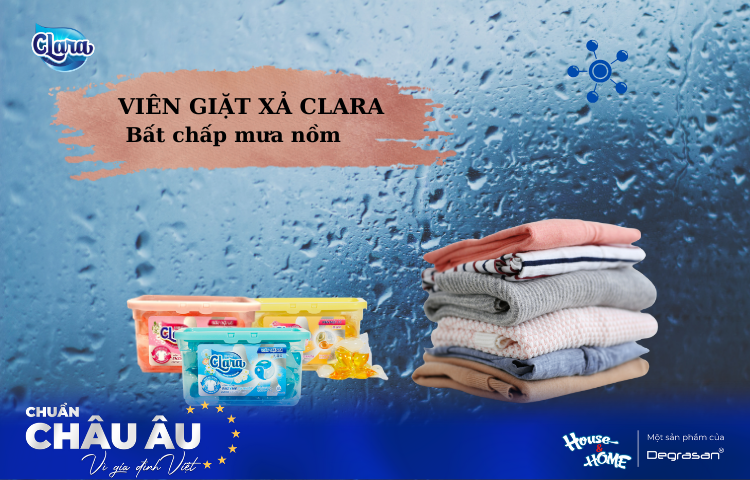 Giặt Quần Áo Trời Mưa Nồm Không Còn Là Ác Mộng Với Viên Giặt Xả Clara