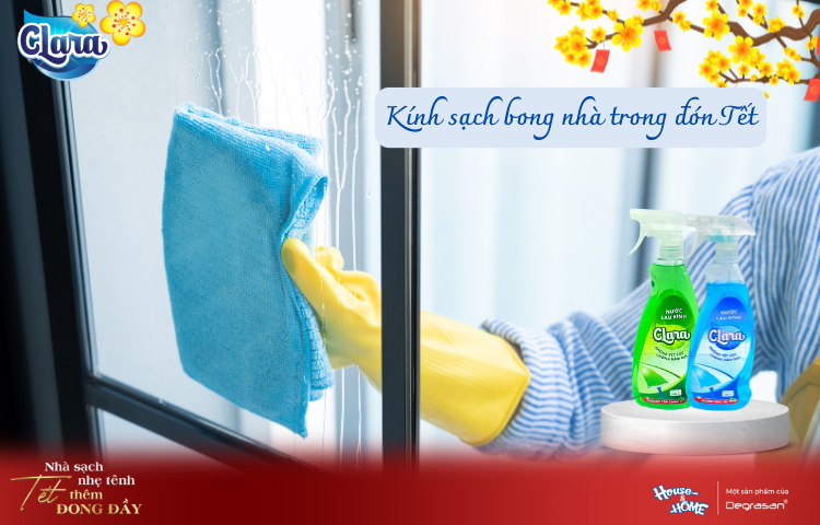 Kính Sạch Bong Nhà Trong Đón Tết Cùng Nước Lau Kính Clara