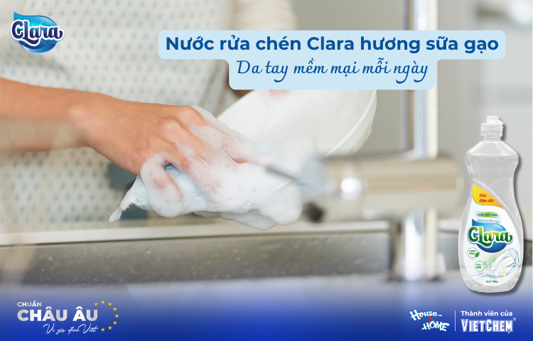 Nước Rửa Chén Clara Hương Sữa Gạo – Giữ Tay Mềm Mịn Dù Rửa Chén Mỗi Ngày