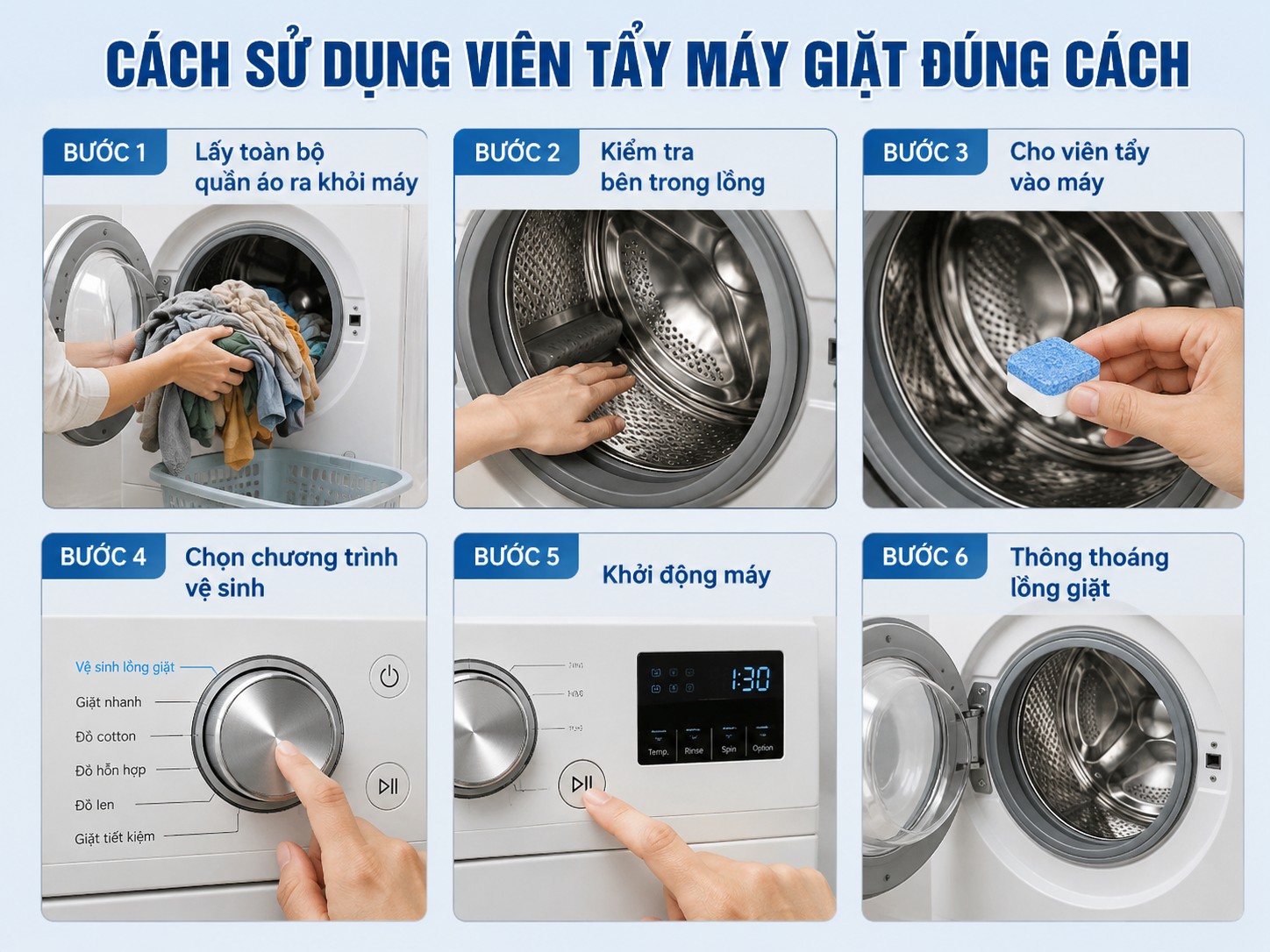 Mẹo Dùng Viên Tẩy Vệ Sinh Máy Giặt Sạch Bong Chỉ Sau 1 Lần