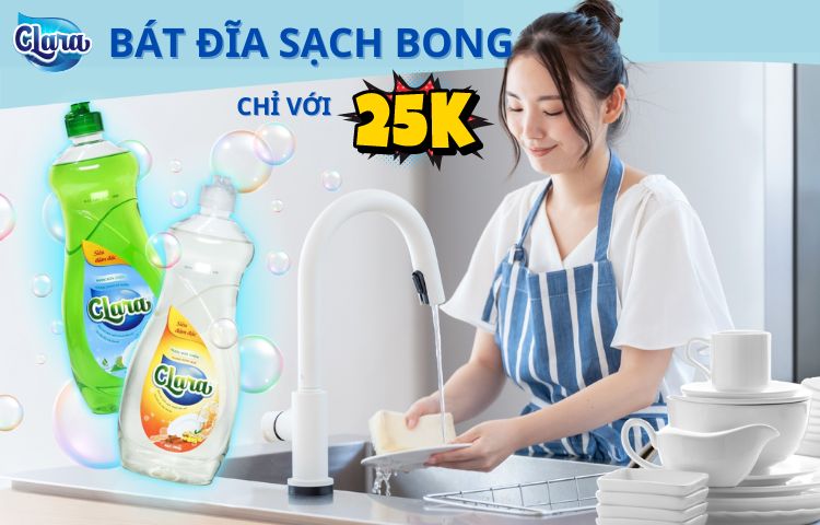 Nước rửa chén Clara - Bát đĩa sạch bong kin kít chỉ với 25.000đ.