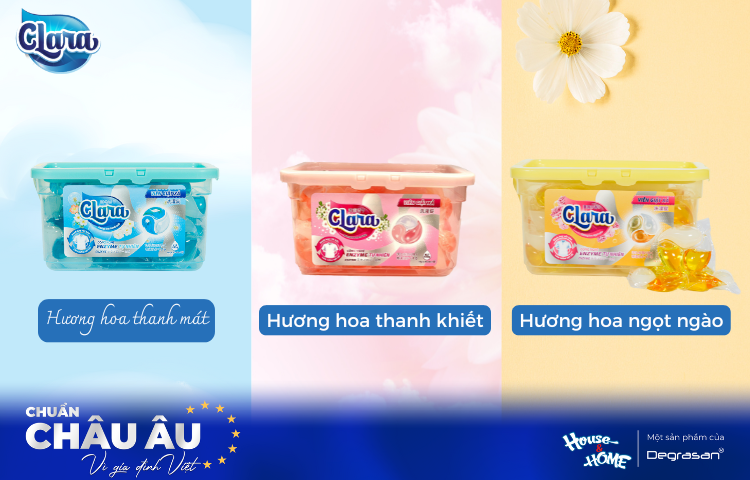 Viên giặt xả CLARA châu Âu hương hoa thanh mát