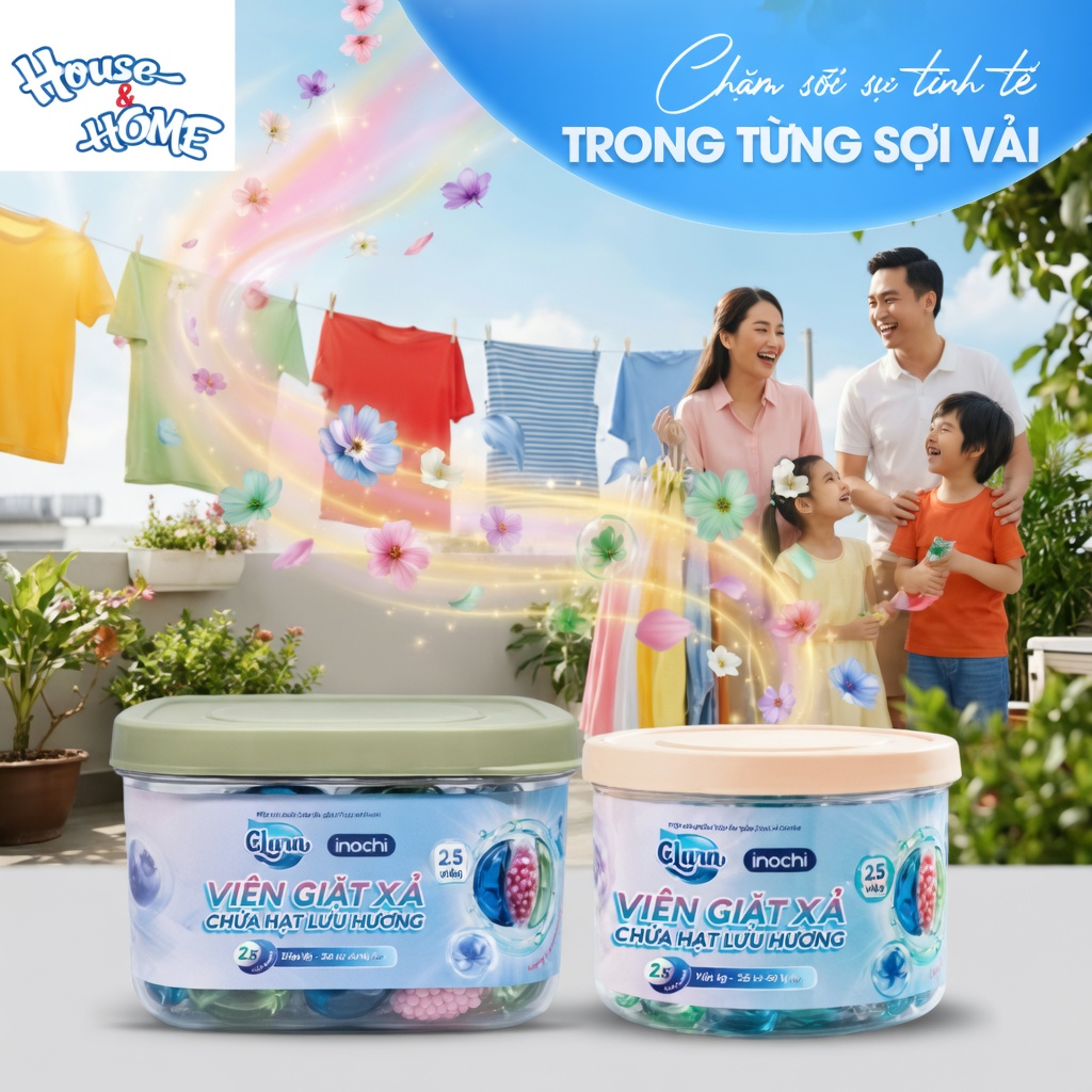 Viên giặt xả Clara 3in1 chứa hạt lưu hương