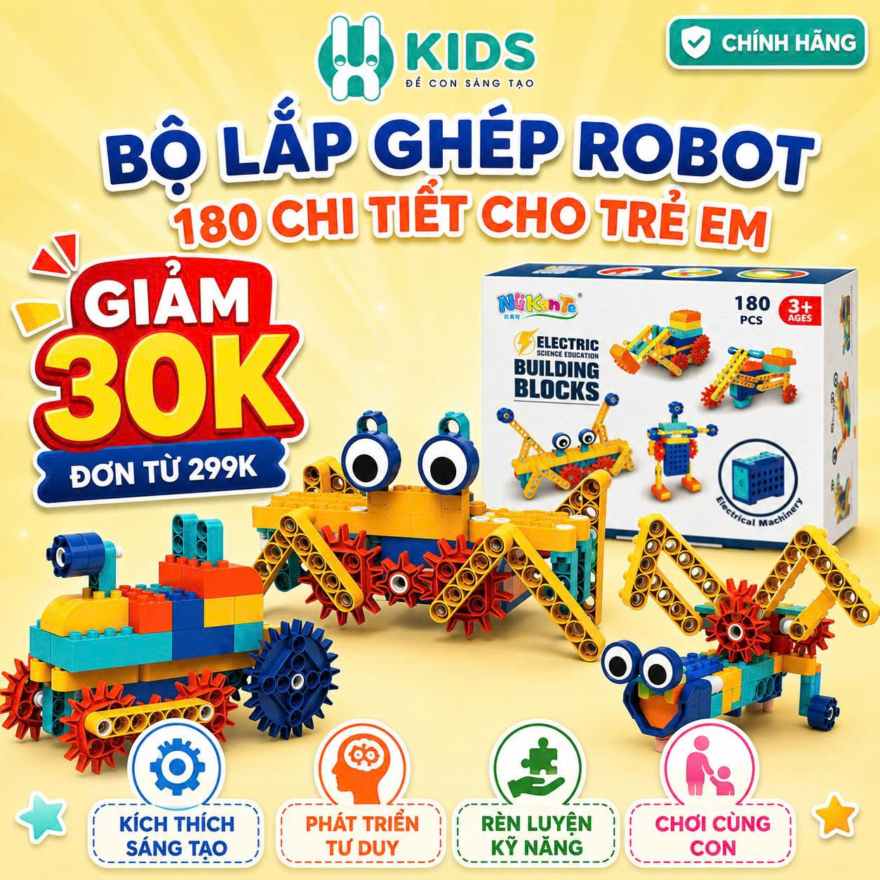 Đồ Chơi Lắp Ráp STEM Chạy Điện NikanTe 180 Chi Tiết Cho Bé 3+