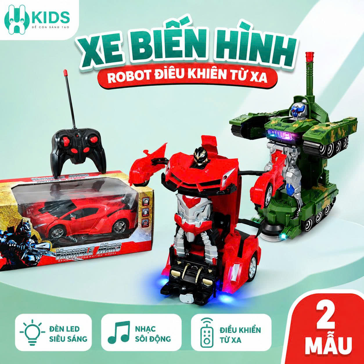 Xe Biến Hình Robot Điều Khiển Từ Xa Có Đèn Nhạc – 2 Mẫu