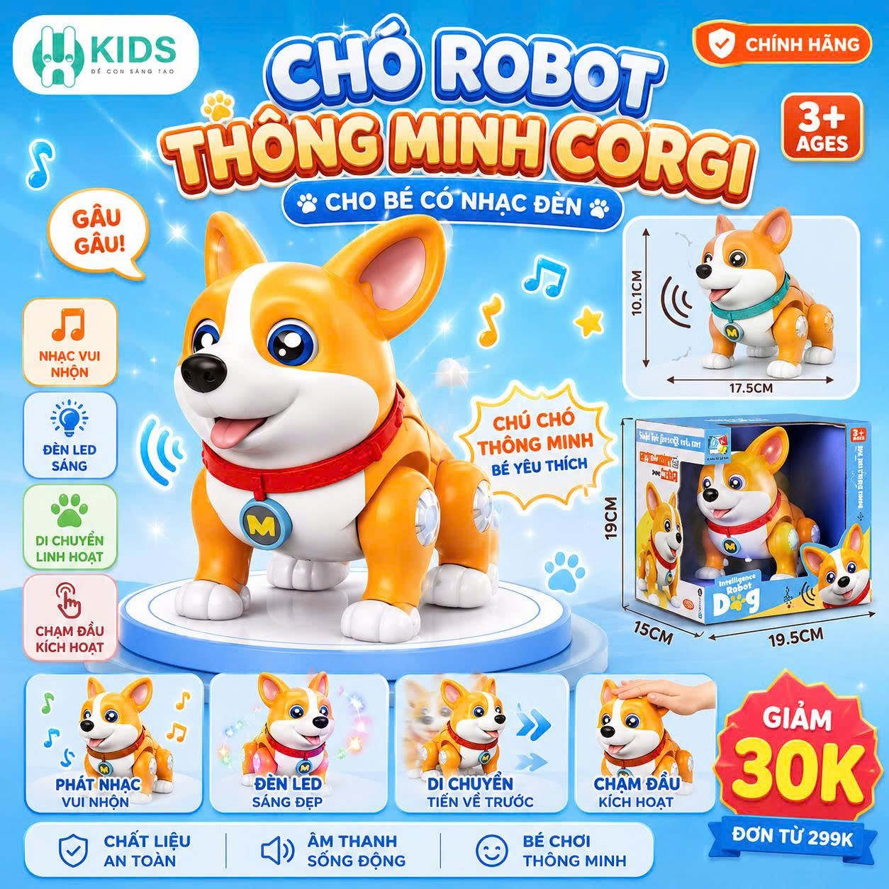 Chó Robot Thông Minh Corgi Cho Bé Có Nhạc Đèn Kể Chuyện Tương Tác