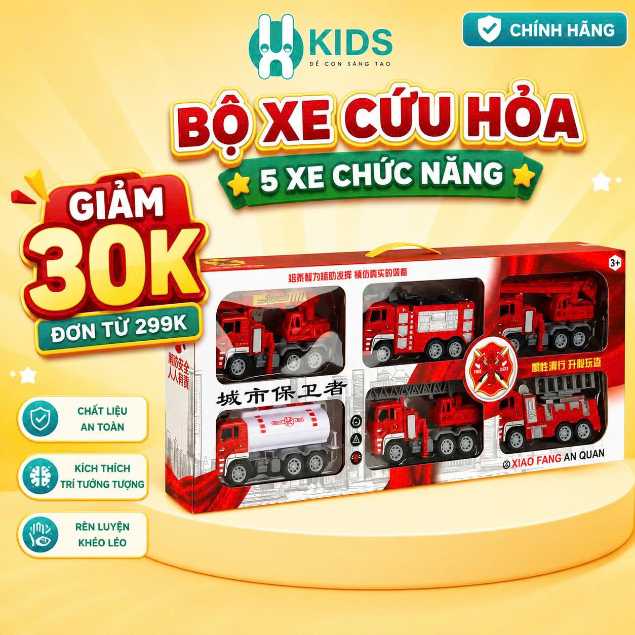 Bộ 6 Xe Cứu Hỏa Đồ Chơi Quán Tính Cỡ Lớn – Xe Thang, Xe Cẩu, Xe Phun Nước