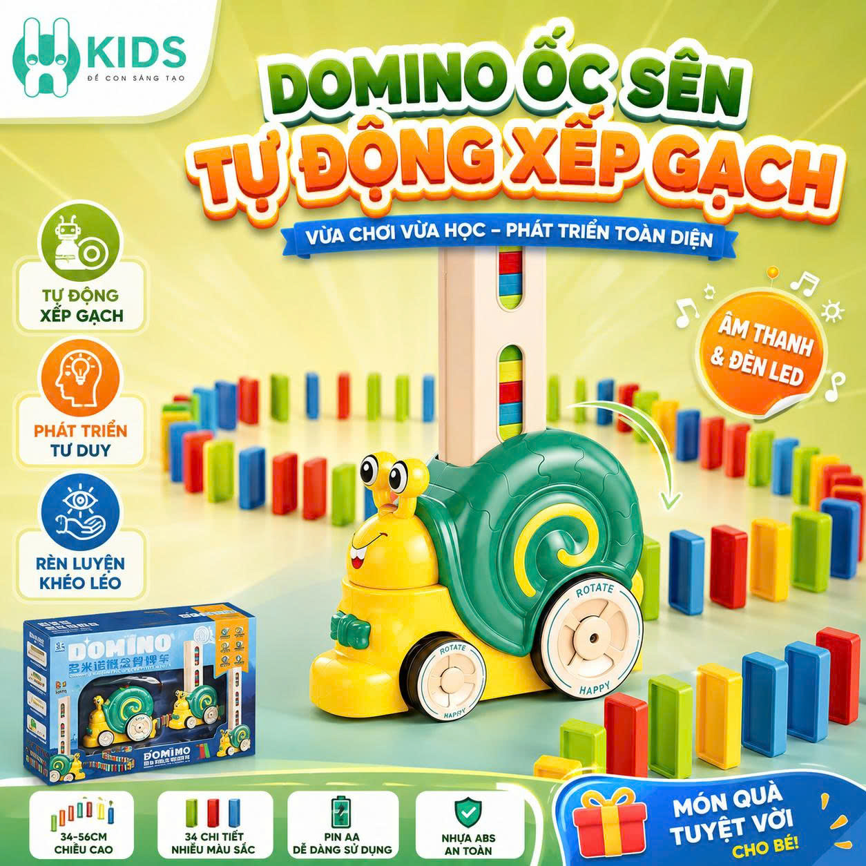 Đồ Chơi Domino Ốc Sên Tự Động Xếp Gạch Cho Bé